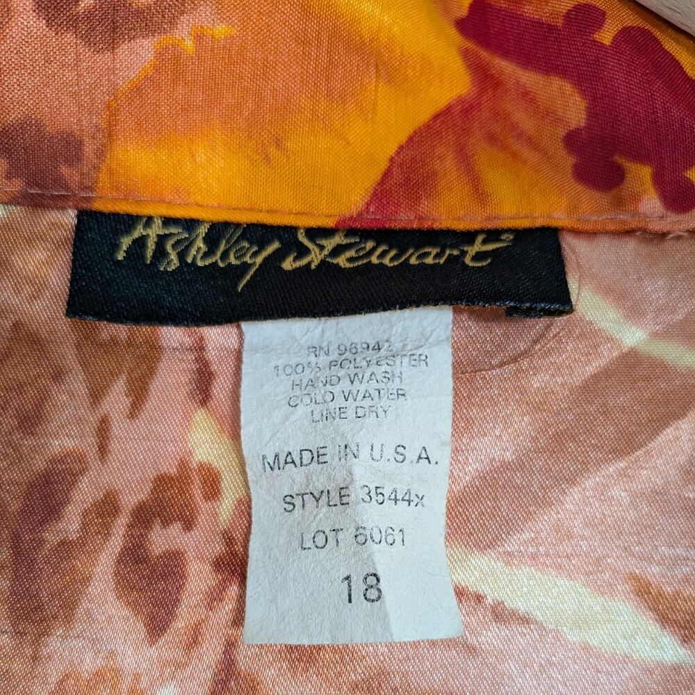 Vintage Ashley Steward Tropical Wrap Dress 18 Orange Midi Floral Sleeveless Luau - Picture 7 of 7